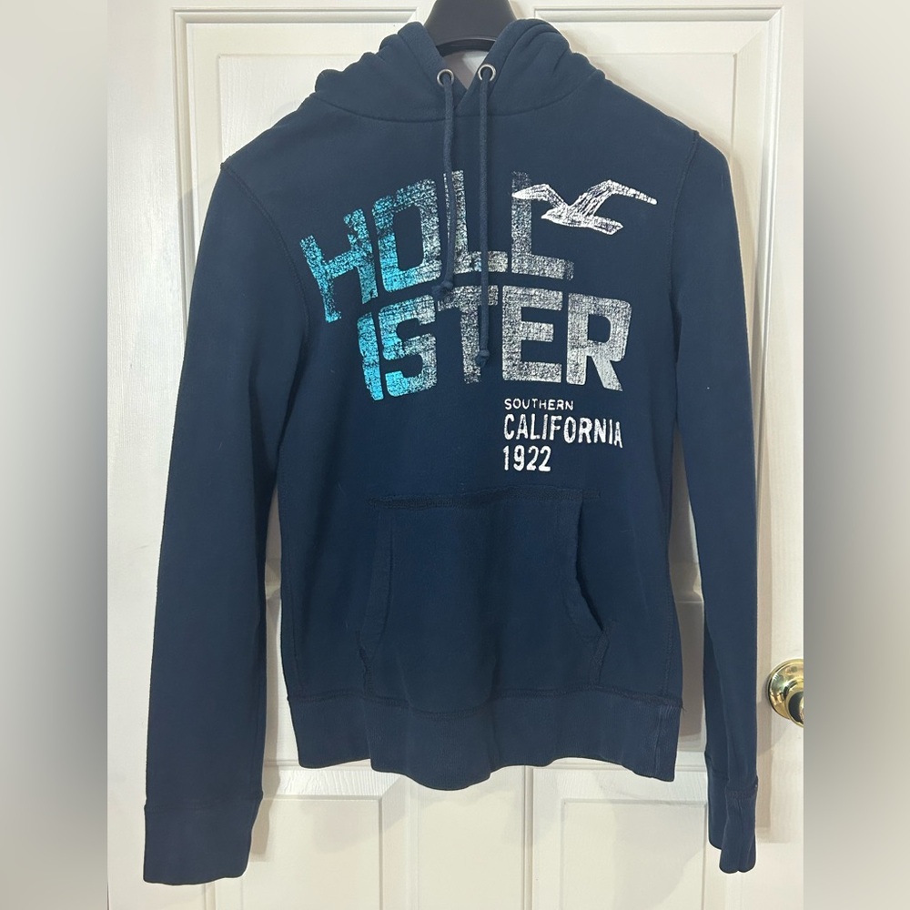 VTG Y2K Hollister 1922 Pullover Hoodie Blue Sweatshirt Kangaroo Pockets Small - Picture 2 of 7